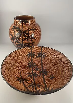 Buy Vintage Bitossi Italian Pottery Basket Weave And Bamboo Vase & Charger • 105£