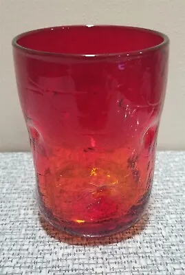 Buy Vintage BLENKO RED Orange TUMBLER Crackle Glass Dimple Pinched 4 1/2  12oz • 18.85£