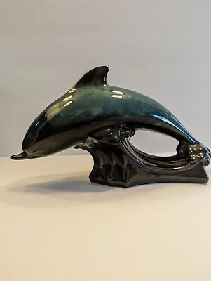 Buy Blue Mountain Pottery TEAL GREEN BLACK DRIP GLAZE Wave Jumping Dolphin Canada • 20.39£