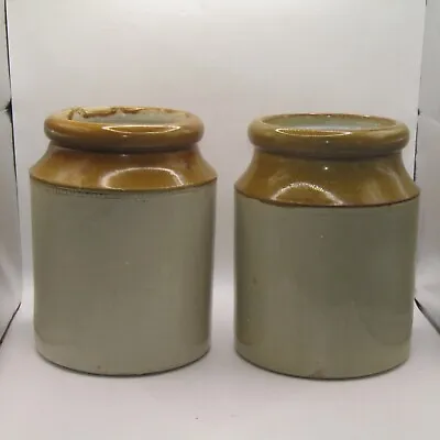 Buy Vintage Stoneware Glazed Earthenware Storage Jar Pot 20cm  X TWO • 49.50£