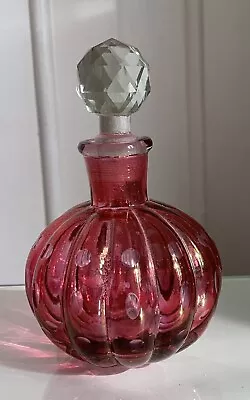 Buy Vintage Cranberry Glass Perfume Bottle With Crystal Style Top • 16.50£