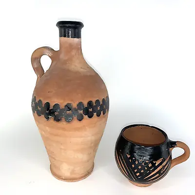 Buy Vintage Moroccan Water Pitcher Clay Jar Pottery With A Cup .11” Tall.2 Liters • 76.30£