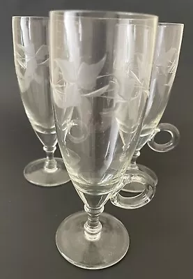 Buy Crystal Set 3 IRISH COFFEE GLASSES Handled Etched Leaf Design 6 Oz. Vtg. • 18.97£
