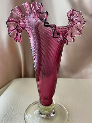 Buy Vintage Tall Fluted Cranberry Vase • 20£
