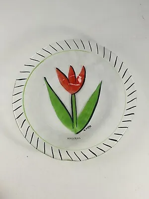Buy Midcentury Kosta Boda Glass Art Red Tulip Plate By Ulrica Hydman-Vallien • 14£