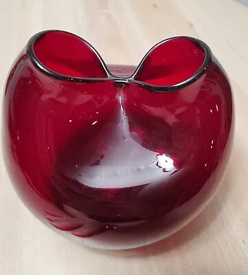 Buy Blenko Style Ruby Red Glass Pinched Top Vase 6.5  Tall Vintage MCM Hand Blown • 28.35£