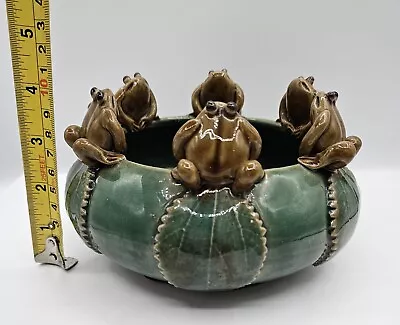 Buy MAJOLICA Lily Pond Frog Ceramic Bowl Art Pottery Unique Vintage 6 Frogs 7  • 89.99£