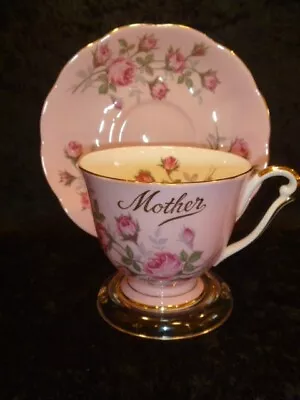 Buy Princess Anne  MOTHER  Cup & Saucer , Pink With Multicolor Roses & Vines • 17£