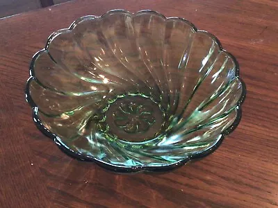 Buy Vintage Hazel Atlas 9” Colonial Swirl Green Glass Scalloped Bowl • 17.36£