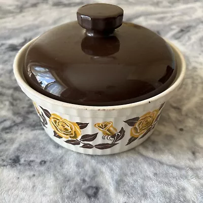 Buy Vintage Crown Pottery Lidded Tureen Casserole Dish Brown Floral 60s 70s • 28.99£