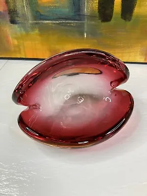Buy Murano Seguso Art Glass Clam Shell Bowl Vase Cranberry To Clear Dual Base • 42.41£