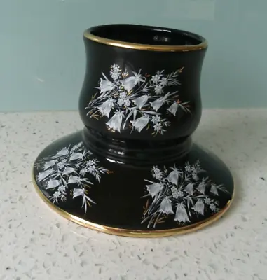 Buy Vintage Prinknash Pottery Gloucester Black Floral Match Holder / Candle Holder • 9.99£