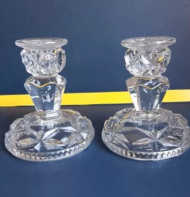 Buy Matching Pair Vintage 11 Cm Tall Glass Stubby Candlestick Candle Holders • 6£