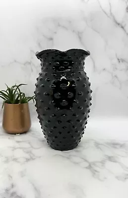 Buy Vintage L.E. Smith Black Amethyst Glass Hobnail Ruffled Vase • 45.36£