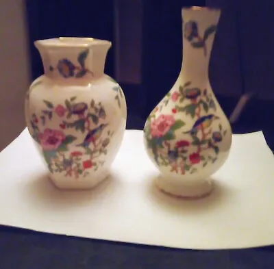 Buy X2 Aynsley Bone China Pembroke Small Vases Floral Bird Design Mint Condition • 5£