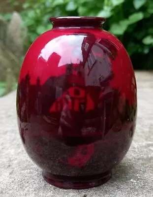 Buy C1933 Royal Doulton Miniature Flambe Vase Rural Cottage Scene Pond Flowers 7.5cm • 40.50£