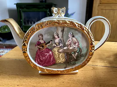 Buy Vintage Sadler Barrel Teapot Crinoline Ladies Classic Georgian Scene & Gold • 30£