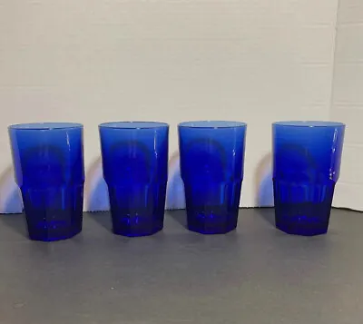 Buy Set Of 4 Libbey Crisa Cobalt Blue 14 Oz Tumblers Glasses Paneled Base  5.5  Tall • 28.81£