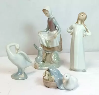 Buy LLADRO Girl With Rabbit, Young Girl, Swan And Duck With Ducklings  Figurines X 4 • 16£