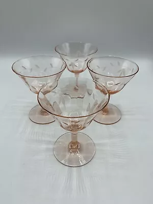 Buy Set 4 1930's Pink Depression Antique Champagne Drink Stemmed Glasses 4.5” /rw • 30.24£