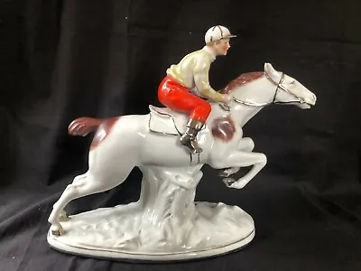 Buy Antique Englisch Melbaware Porcelain Jockey On Horse Statue. Marked + Number • 182.28£
