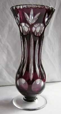 Buy Antique Crystal Glass Vase Burgundy Cut To Clear 8.5  - 22 Cms Elegant Form • 35£