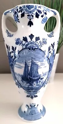 Buy Rare Vintage Delft Blue And White Vase With Sailing Ship Pattern • 25£