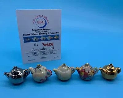 Buy Wade Whimsies Miniature Teapots LE 500 With COA Set Of 5 RARE Gold Silver 2000 • 49.99£