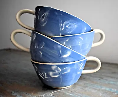 Buy Mugs-Set Of 4 Handthrown & Decorated Stoneware Pottery Cups • 29.99£