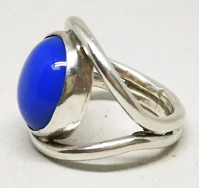 Buy Vintage Scandinavian Mid Century Modernist 925 Silver Blue Cabochon Ring Sz J • 35£