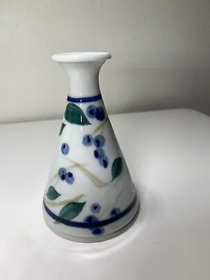 Buy Vintage Studio Art Pottery Narrow Neck Vase Blueberries Leaves White 5” Signed • 17.33£