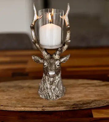 Buy Christmas Stag Candle Holder Decoration Pillar Silver Home Xmas Decor Reindeer • 19.99£
