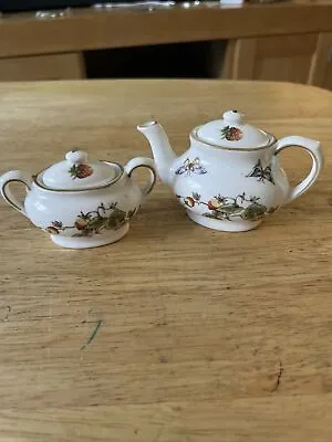 Buy Coalport  Strawberry Bone China Miniature Tea Pot & Sugar Bowl Perfect Condition • 6.99£