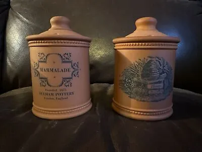 Buy Vintage Fulham Pottery Terracotta Lidded Honey And Marmalade Jar Pots • 9.95£