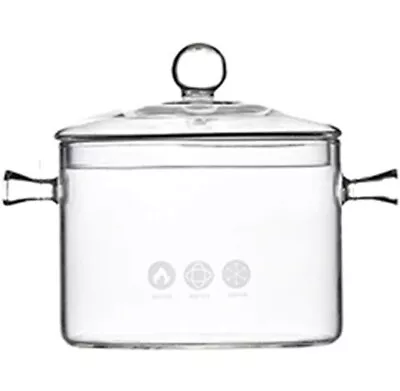 Buy Heat Resistant Soup Pot Glass Cooking Pot Transparent Stew Pot Pan With Lid 1L • 24.99£