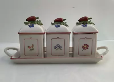 Buy Villeroy Boch Petite Fleur Floral Charm Three Storage Jars Tray Check Pattern • 30£