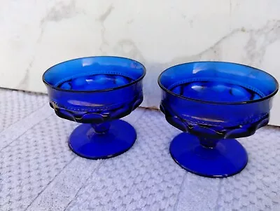 Buy 2 Indiana Glass Cobalt Blue Kings Crown Thumbprint Sherbet Glasses Vintage Bar • 17.10£