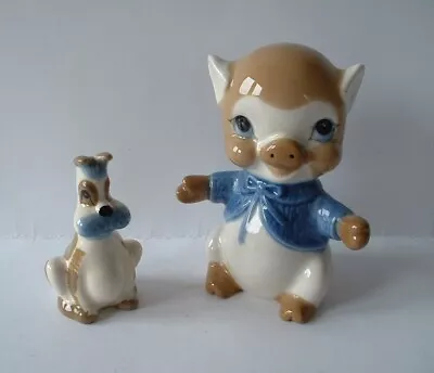 Buy 2 Unusual SZEILER Ceramic Figurines - Cute Piglet And Funny Looking Dog • 3.99£