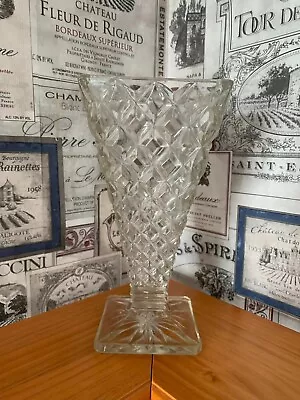 Buy Vintage Square Cut Glass Large Heavy Vase • 5£