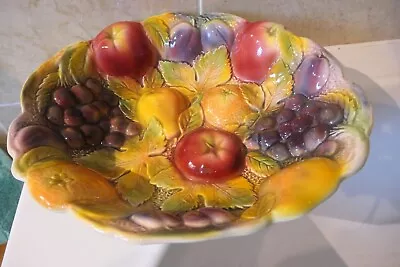 Buy Sylvac Majolica Pottery 30.5 By 25.7cm Embossed Painted Fruit + Leaf Design Bowl • 34£