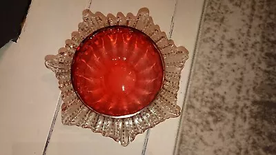Buy Beautiful 19th Century Vintage Cranberry Bowl With Clear Glass Frill • 10.99£