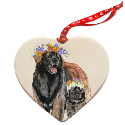 Buy Leonberger Dog Porcelain Floral Heart Shaped Ornament Décor Pet Gift • 18.27£
