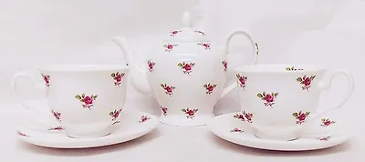 Buy Rose Bud Tea Set For Two Bone China Floral Garden Teapot 2 Cups 2 Saucers UK • 47£