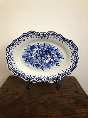 Buy Blue And White Spanish Decorative Ceramic Oval Plate Hand Painted • 16£