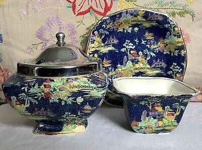 Buy Vintage Bundle Of Deco Grimwades Royal Winton Blue PEKIN Dish, Pot, Lidded Pot • 25£