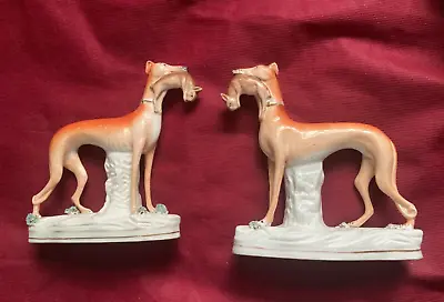 Buy A Pair Of Victorian STAFFORDSHIRE Pottery Large Hunting HOUND Whippet DOGS • 99.99£
