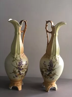Buy Pair Of Austrian Porcelain Hand Painted Twin Handled Antique Vases • 55£