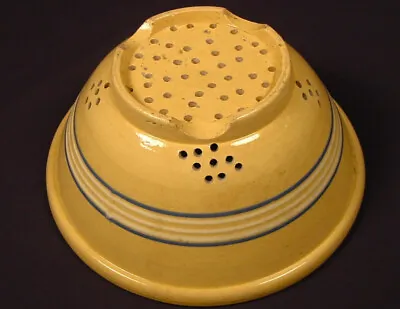Buy Very Rare Antique 1868 Yellow Rock 5 Blue & White Band Colander Yellow Ware Mint • 901.29£