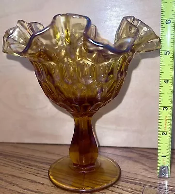 Buy Fenton Art Glass 6  Thumbprint Pedestal Ruffled Compote Vase Honey Amber • 14.22£