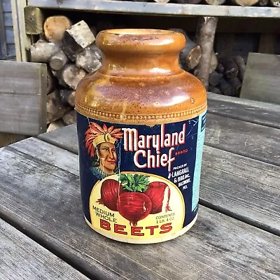 Buy Old Vintage Antique Maryland Chief Beets Advertising Brown Stoneware Import Jar • 20£